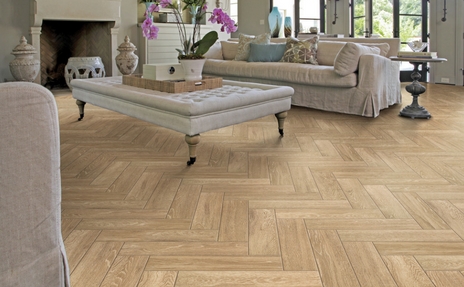 herringbone patterned flooring in livingroom